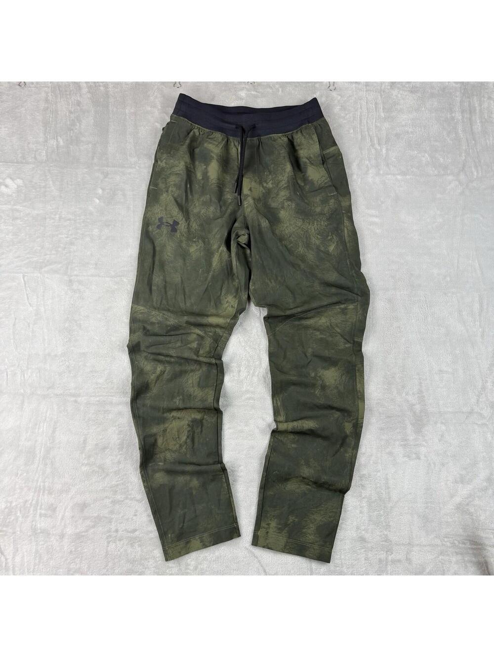 Under Armour Men's Elite Green Camo Tapered Printed Joggers SizeS Zip Pocket Gym